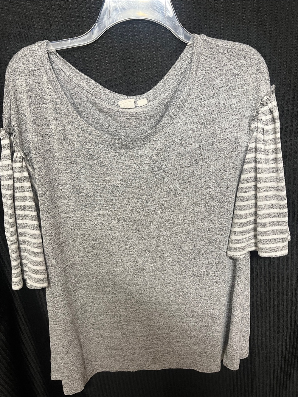 GAP Women's Gray Short Sleeve Tee with Striped Sleeves - Picture 1 of 3
